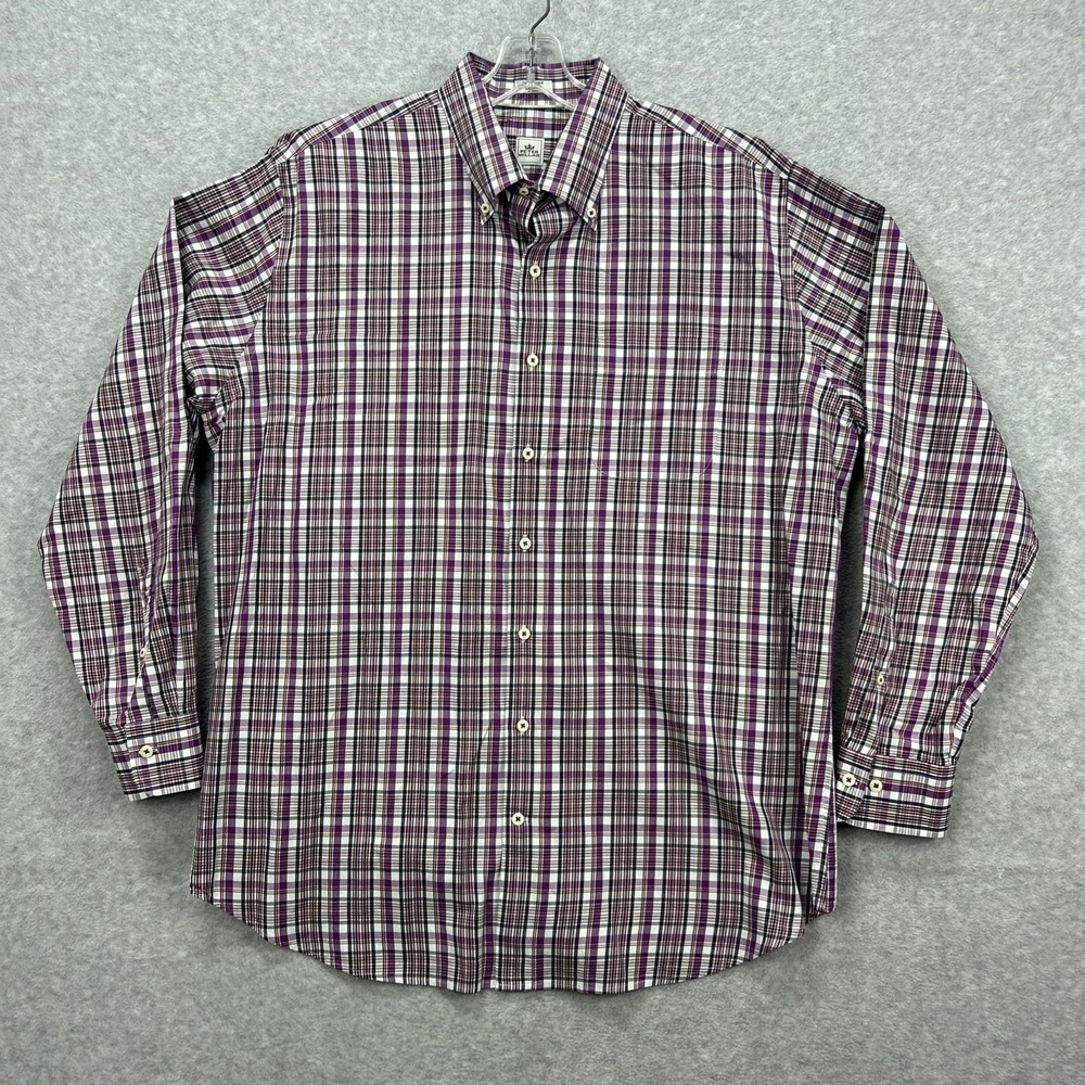 Peter Millar Shirt Mens XL Purple Tartan Plaid Long Sleeve Oxford Dress Casual